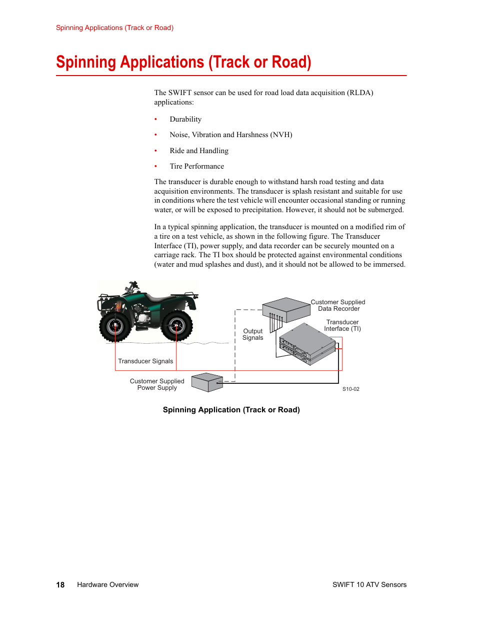 Spinning applications (track or road), Design features 23, Spinning applications (track or road) 18 | MTS SWIFT 10 ATV Sensor User Manual | Page 18 / 144