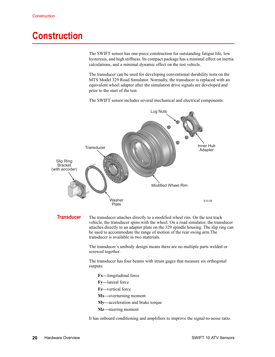 Construction, Transducer, Specifications 26 | Construction 20 | MTS SWIFT 10 ATV Sensor User Manual | Page 20 / 144