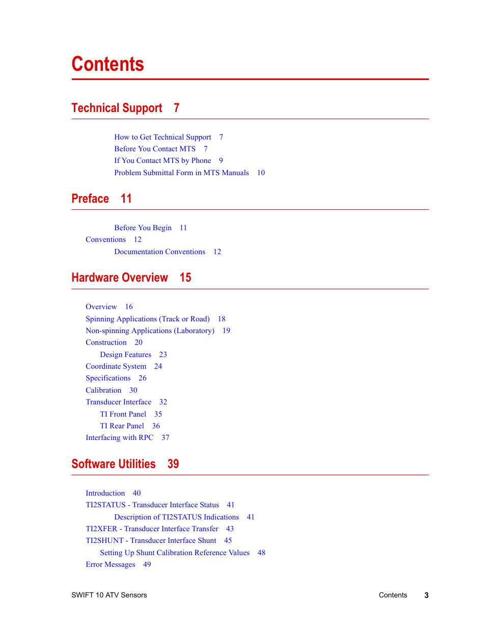 MTS SWIFT 10 ATV Sensor User Manual | Page 3 / 144