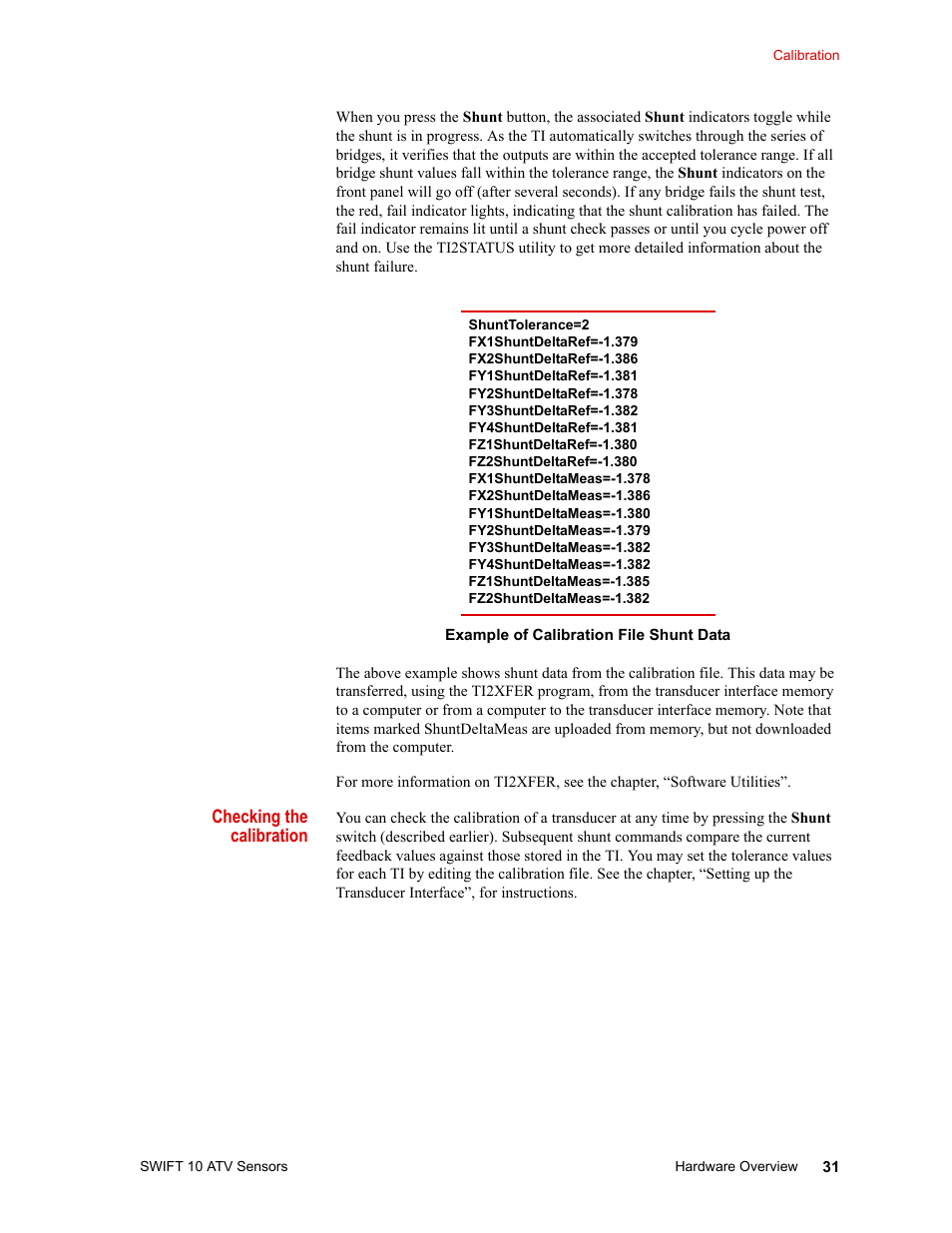 Checking the calibration | MTS SWIFT 10 ATV Sensor User Manual | Page 31 / 144
