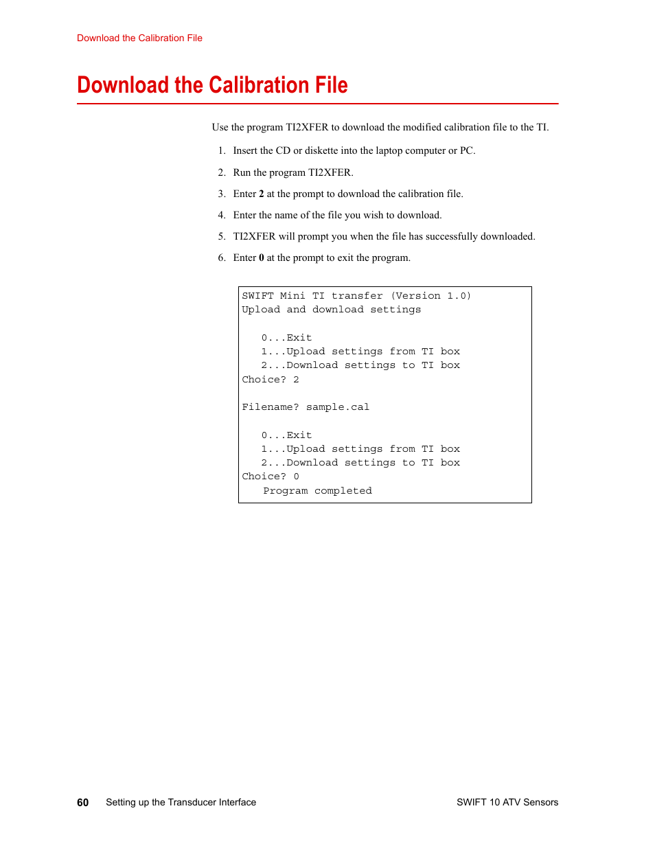 Download the calibration file, Download the calibration file 60 | MTS SWIFT 10 ATV Sensor User Manual | Page 60 / 144
