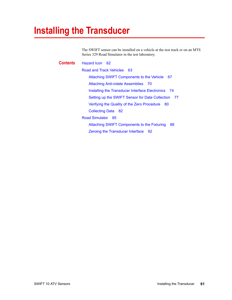 MTS SWIFT 10 ATV Sensor User Manual | Page 61 / 144