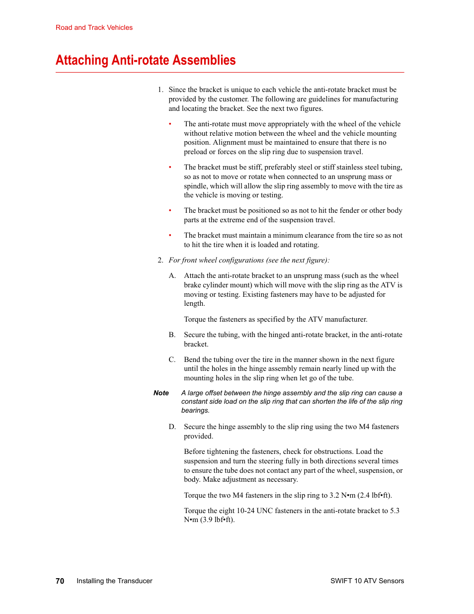 Attaching anti-rotate assemblies, Collecting data 82, Attaching anti-rotate assemblies 70 | MTS SWIFT 10 ATV Sensor User Manual | Page 70 / 144