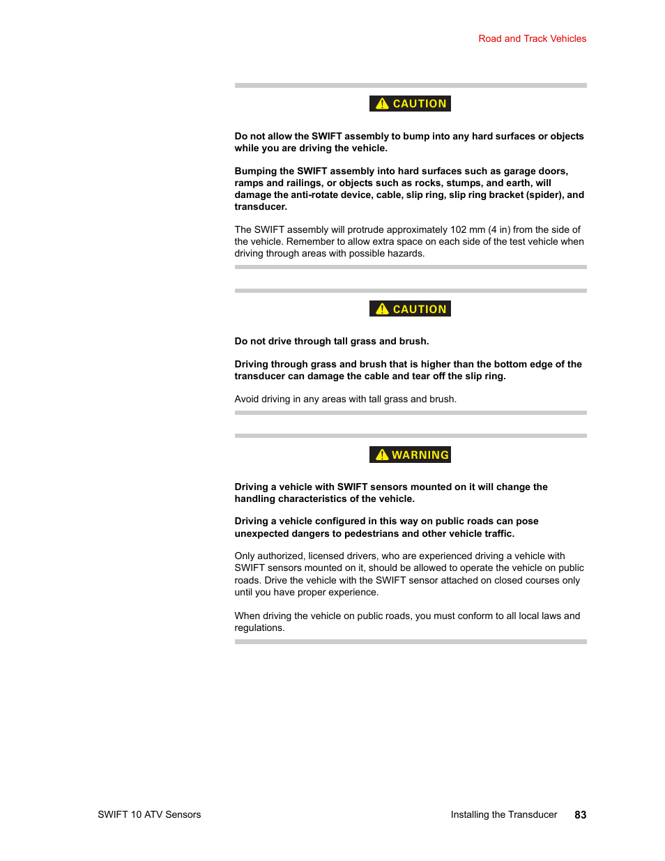 MTS SWIFT 10 ATV Sensor User Manual | Page 83 / 144