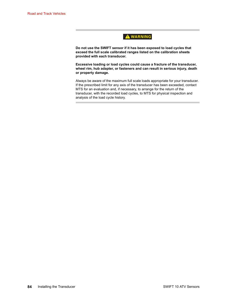 MTS SWIFT 10 ATV Sensor User Manual | Page 84 / 144