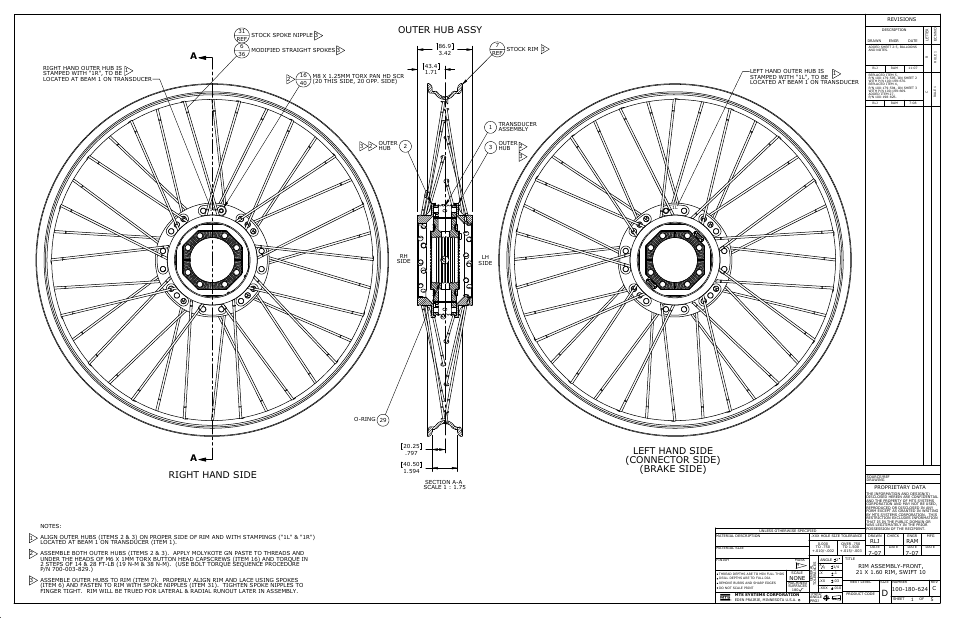 Outer hub assy, Left hand side (connector side) (brake side), Right hand side | MTS SWIFT 10 MC Sensor User Manual | Page 126 / 144