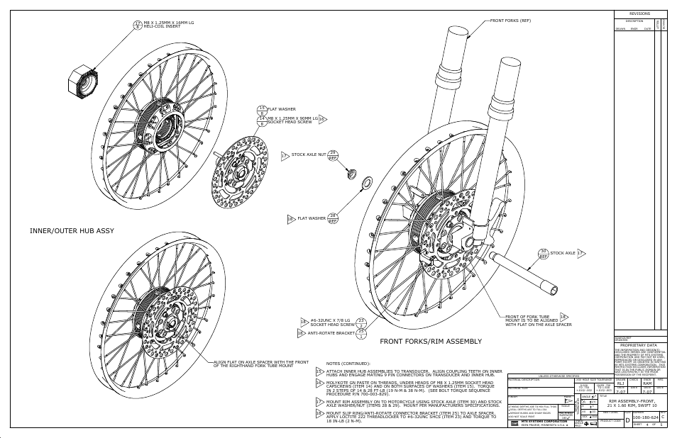 Inner/outer hub assy, Front forks/rim assembly | MTS SWIFT 10 MC Sensor User Manual | Page 129 / 144