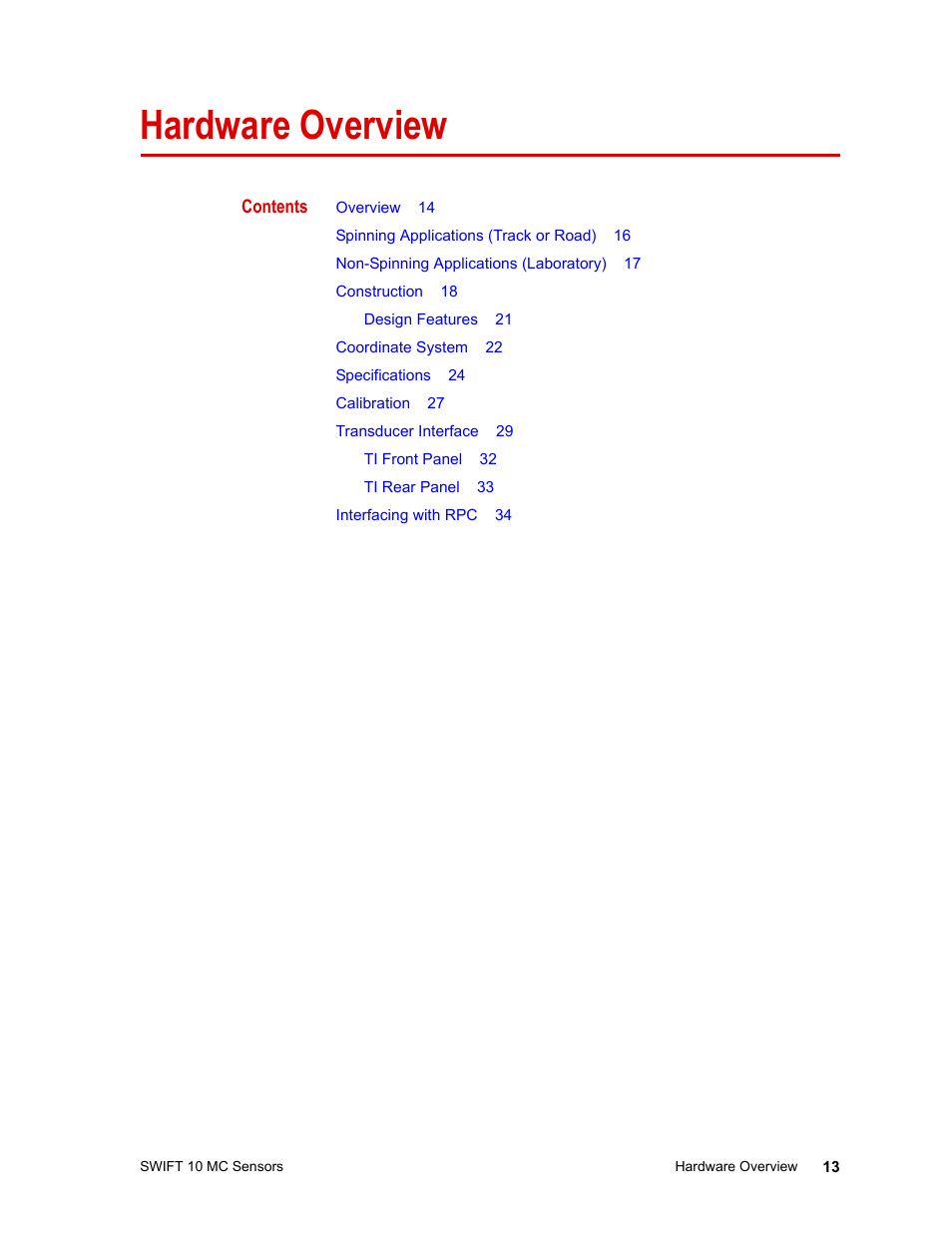 Hardware overview, Hardware overview 13 | MTS SWIFT 10 MC Sensor User Manual | Page 13 / 144