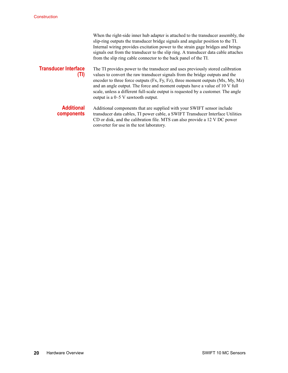 MTS SWIFT 10 MC Sensor User Manual | Page 20 / 144