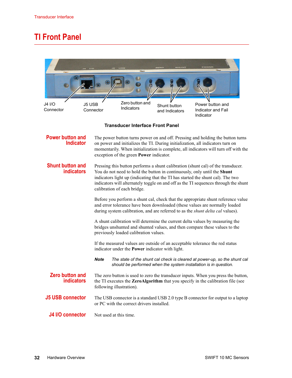 Ti front panel, Ti front panel 32 | MTS SWIFT 10 MC Sensor User Manual | Page 32 / 144