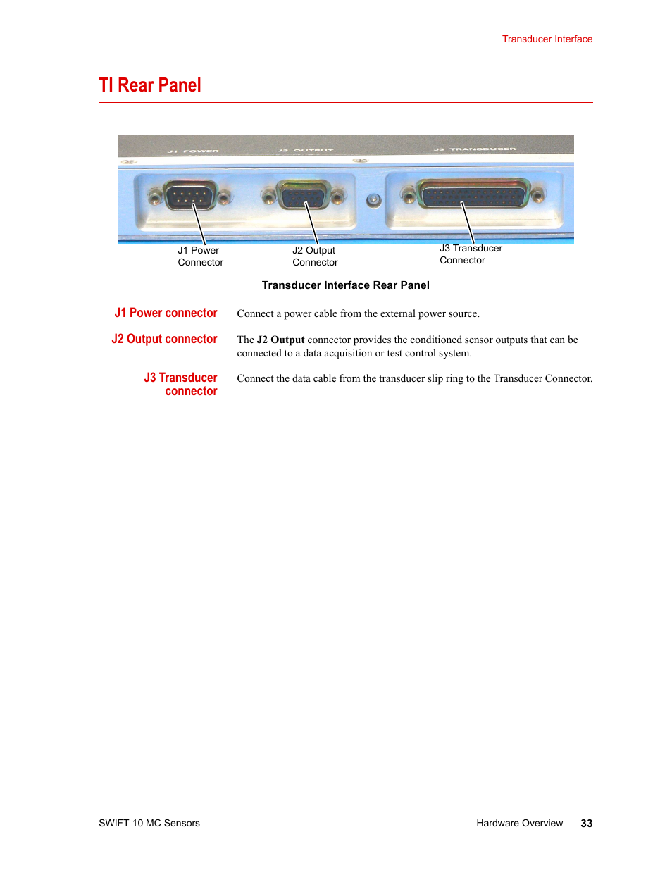 Ti rear panel, Ti rear panel 33 | MTS SWIFT 10 MC Sensor User Manual | Page 33 / 144