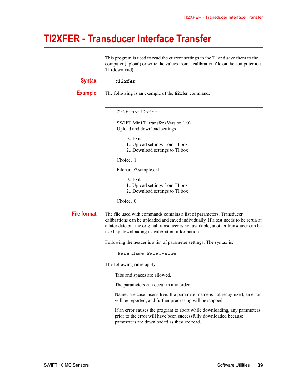 Ti2xfer - transducer interface transfer, Ti2xfer - transducer interface transfer 39 | MTS SWIFT 10 MC Sensor User Manual | Page 39 / 144