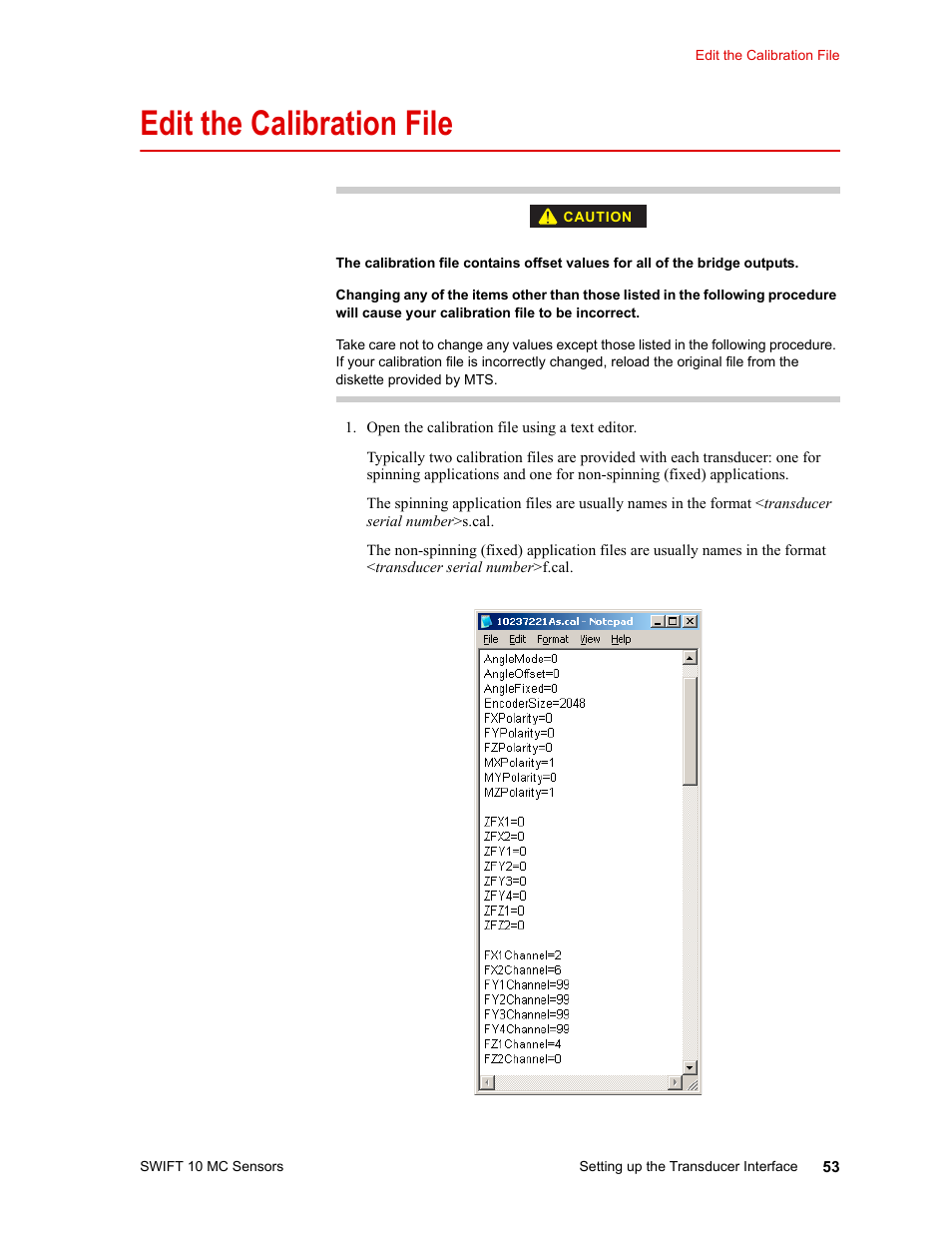 Edit the calibration file, Edit the calibration file 53 | MTS SWIFT 10 MC Sensor User Manual | Page 53 / 144