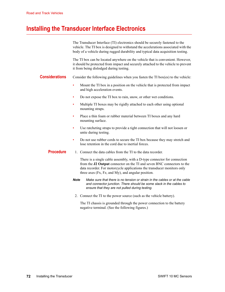 Installing the transducer interface electronics, Installing the transducer interface electronics 72 | MTS SWIFT 10 MC Sensor User Manual | Page 72 / 144