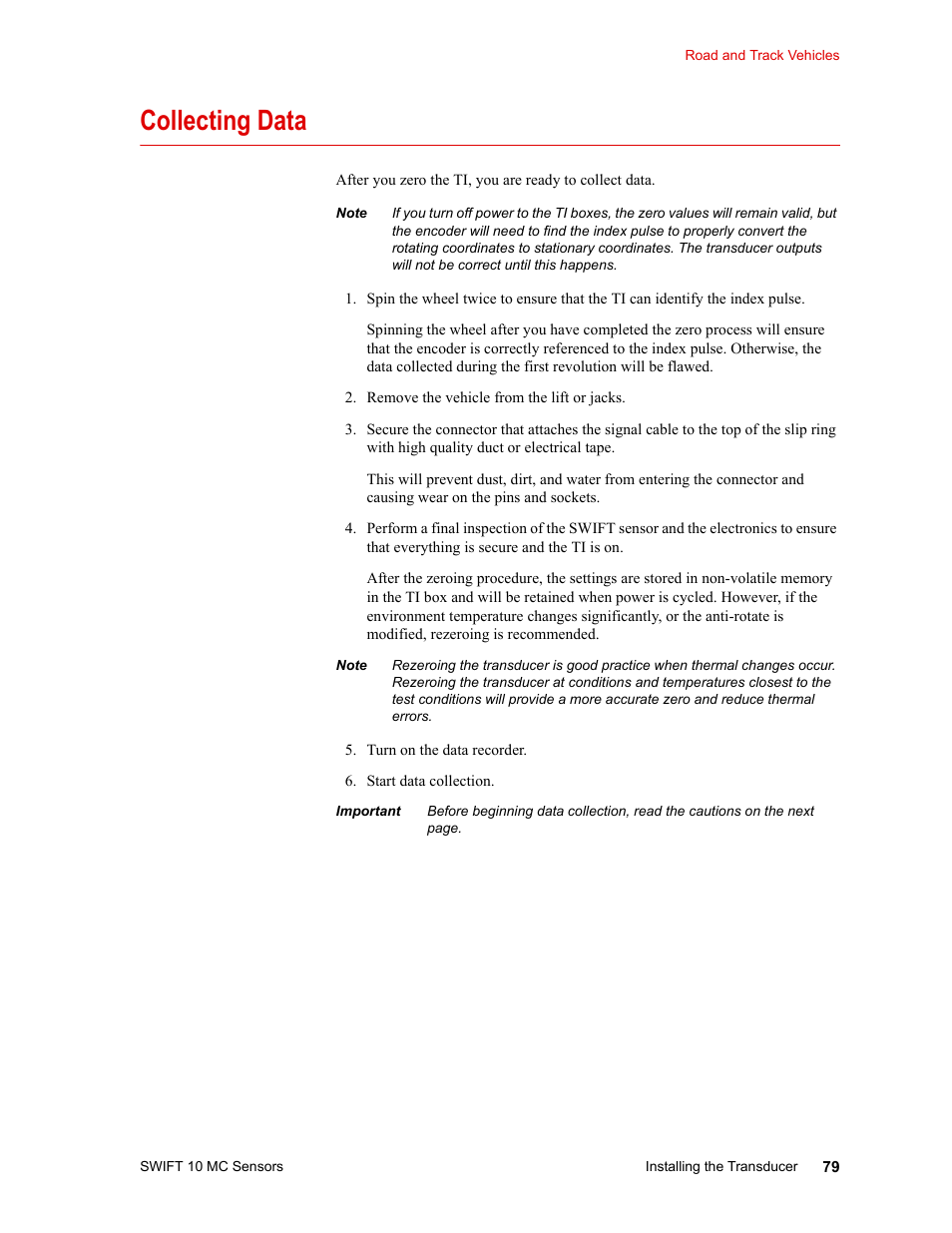 Collecting data, Collecting data 79 | MTS SWIFT 10 MC Sensor User Manual | Page 79 / 144