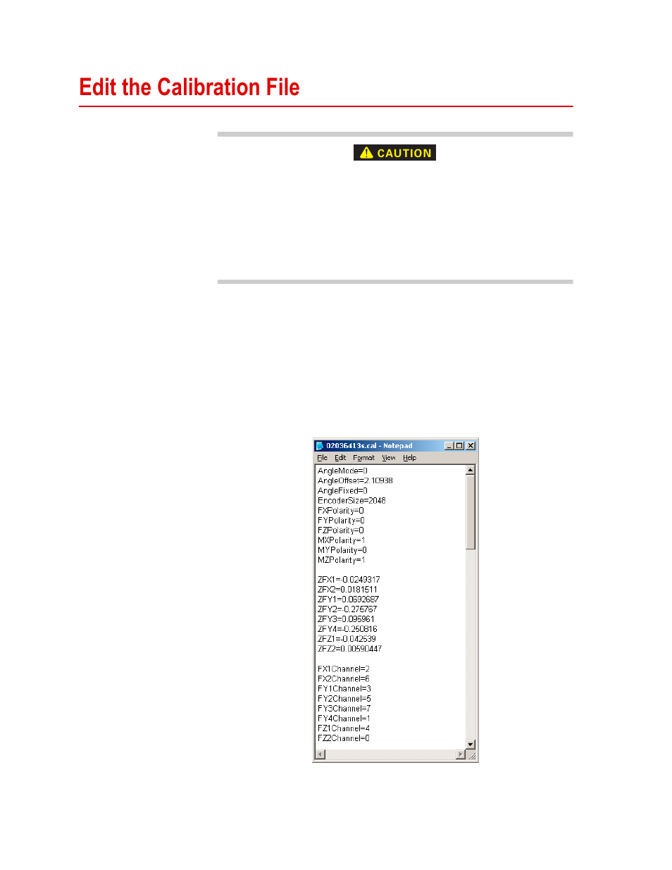 Edit the calibration file, Edit the calibration file 48 | MTS WIFT Mini Transducer Interface User Manual | Page 48 / 86