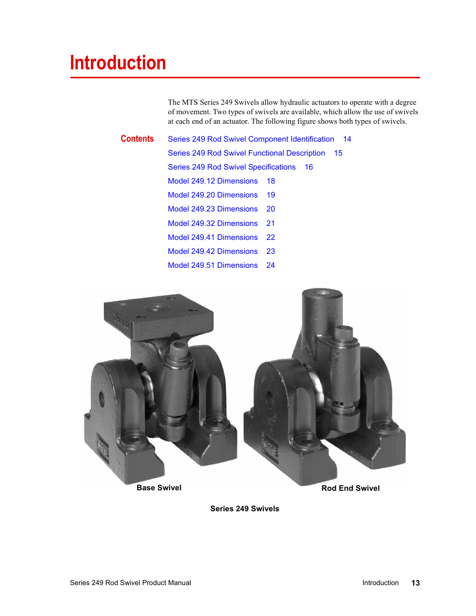 Introduction, Introduction 13 | MTS Series 249 Swivels User Manual | Page 13 / 40