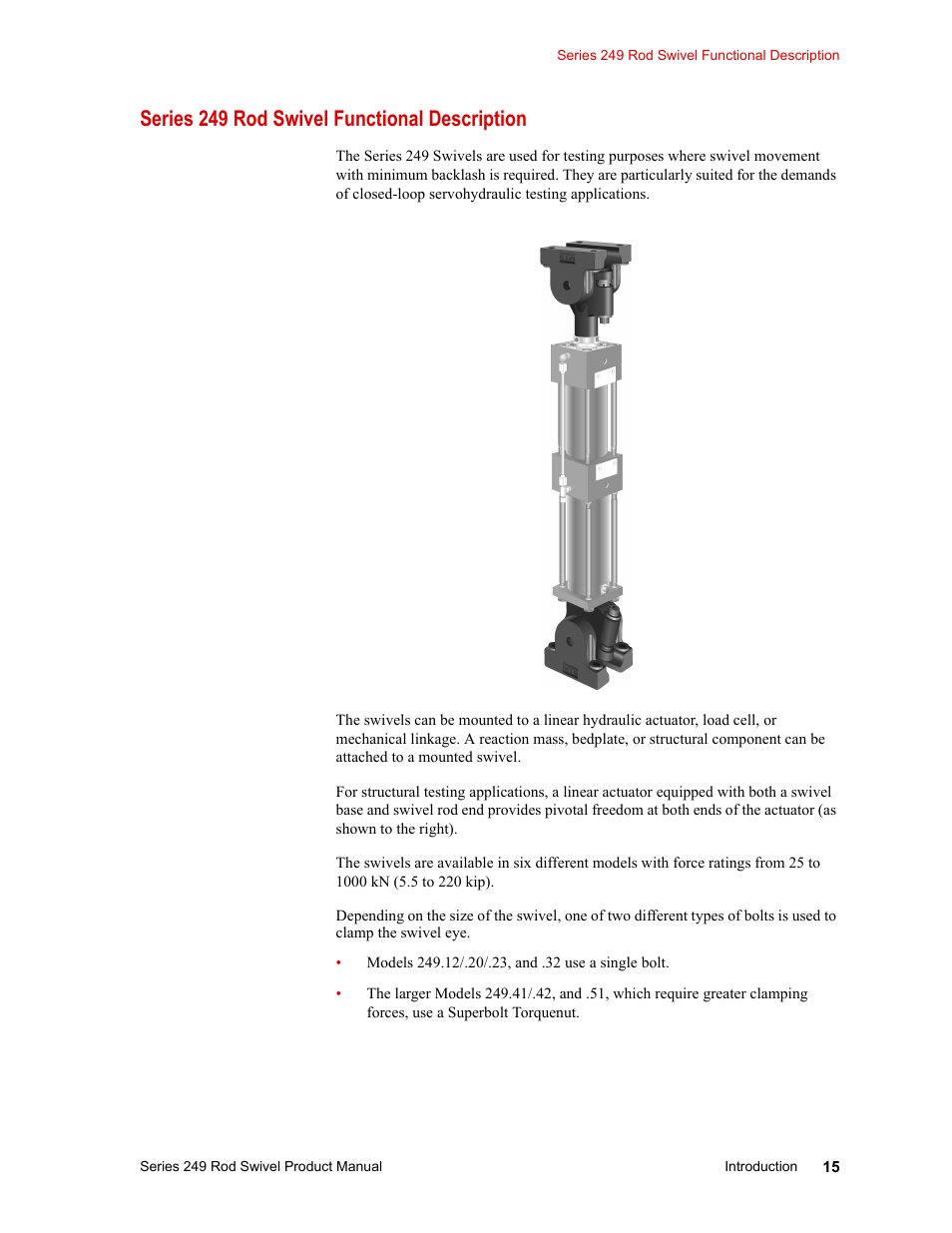 Series 249 rod swivel functional description, Series 249 rod swivel functional description 15 | MTS Series 249 Swivels User Manual | Page 15 / 40