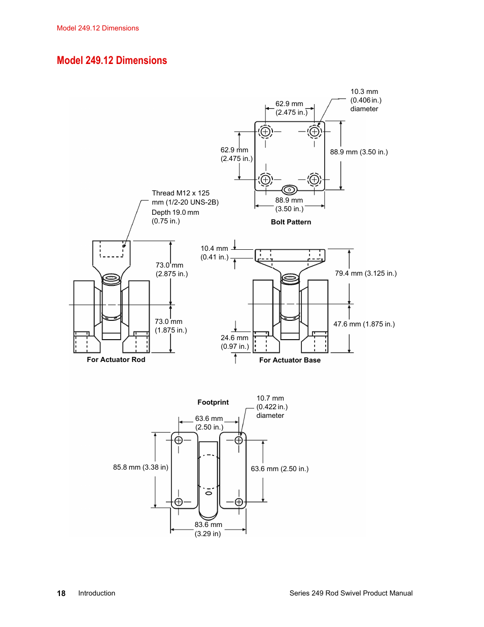 Model 249.12 dimensions, Model 249.12 dimensions 18 | MTS Series 249 Swivels User Manual | Page 18 / 40