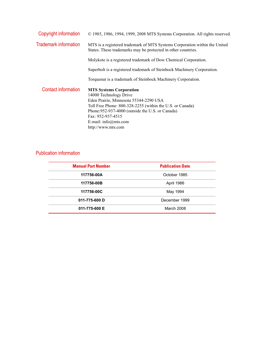 MTS Series 249 Swivels User Manual | Page 2 / 40