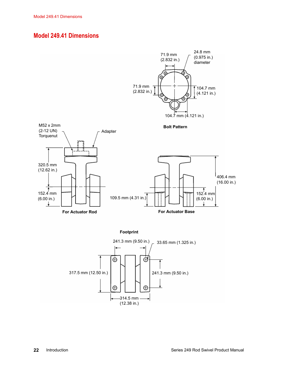 Model 249.41 dimensions, Model 249.41 dimensions 22 | MTS Series 249 Swivels User Manual | Page 22 / 40