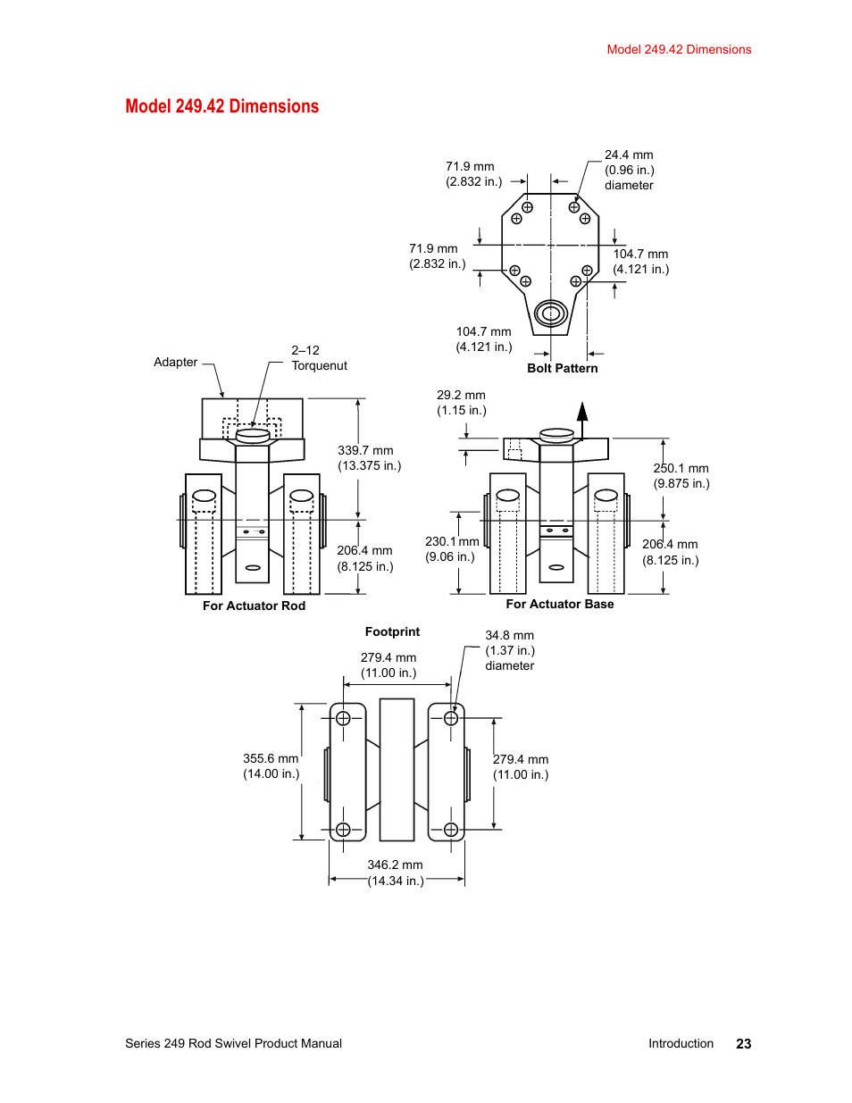 Model 249.42 dimensions, Model 249.42 dimensions 23 | MTS Series 249 Swivels User Manual | Page 23 / 40