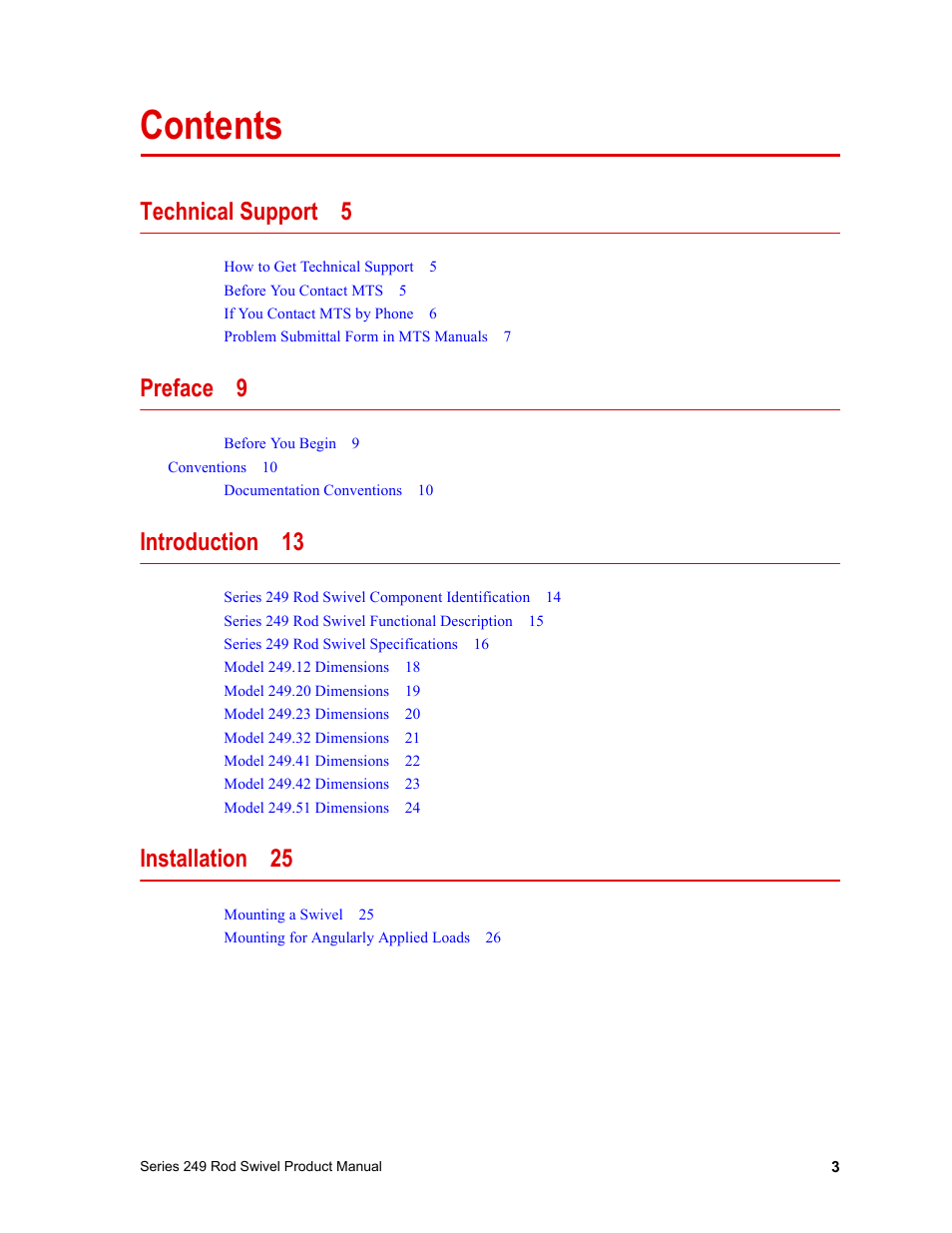 MTS Series 249 Swivels User Manual | Page 3 / 40