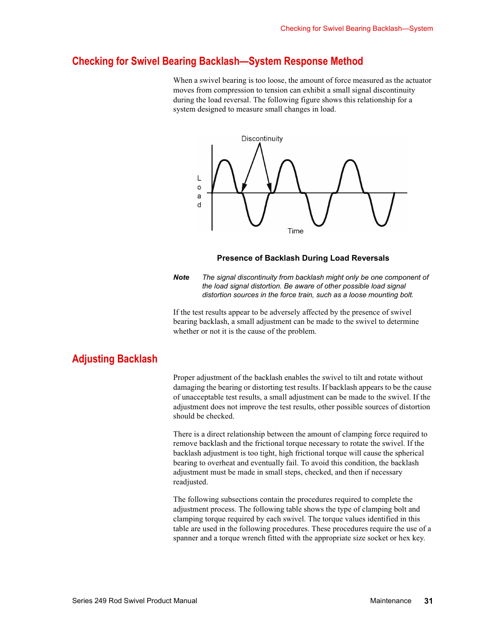 Adjusting backlash, Adjusting backlash 31 | MTS Series 249 Swivels User Manual | Page 31 / 40