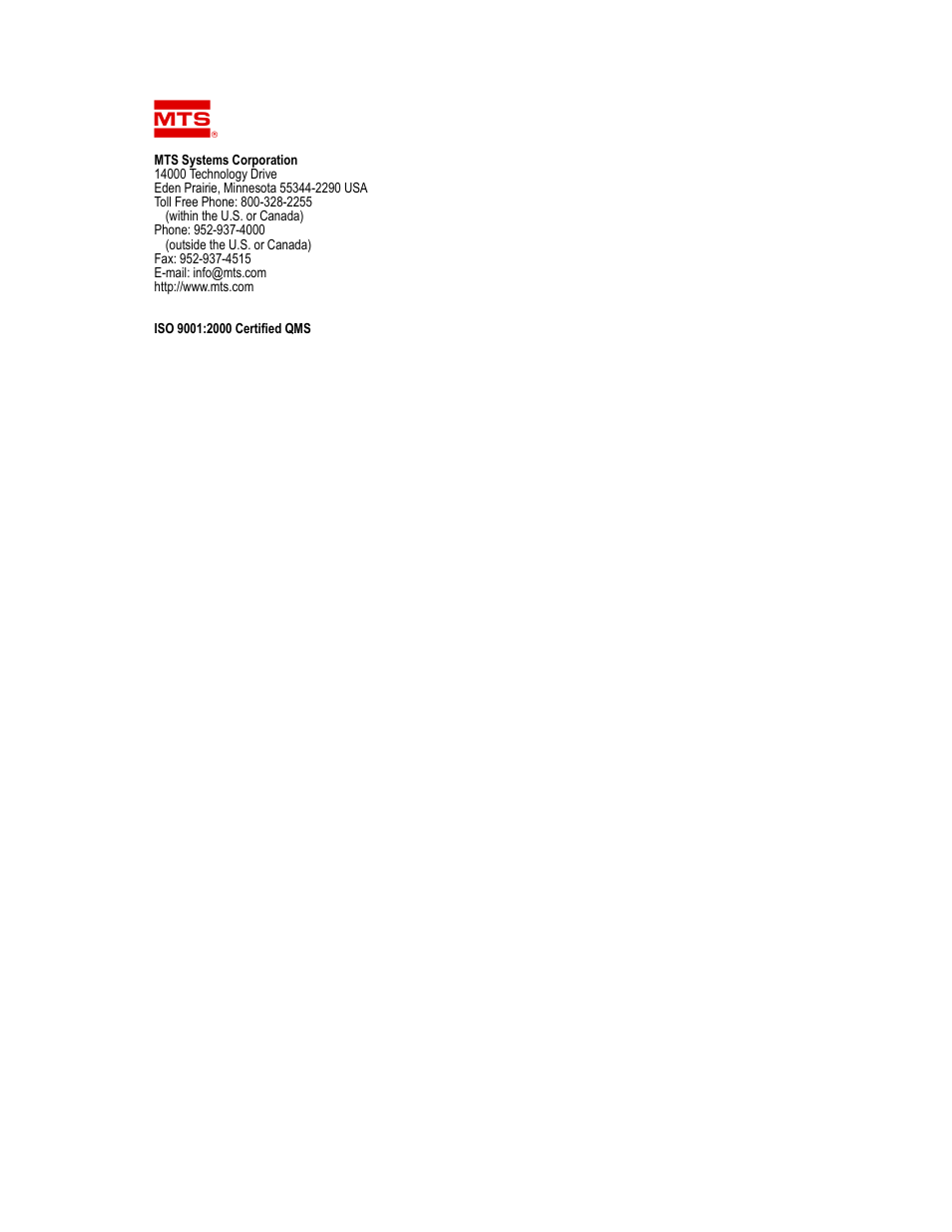 MTS Series 249 Swivels User Manual | Page 40 / 40