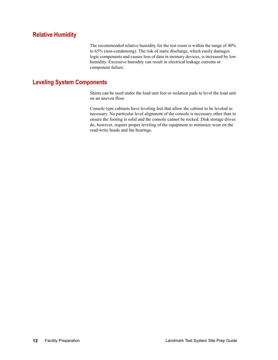Relative humidity, Leveling system components, Relative humidity 12 leveling system components 12 | MTS Landmark Testing Systems User Manual | Page 12 / 34