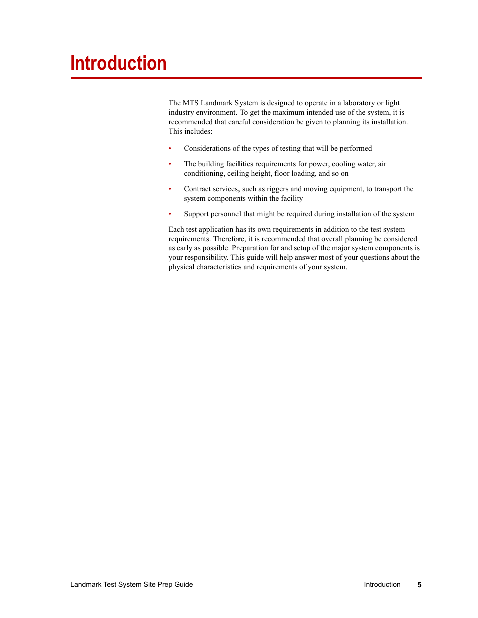 Introduction, Introduction 5 | MTS Landmark Testing Systems User Manual | Page 5 / 34