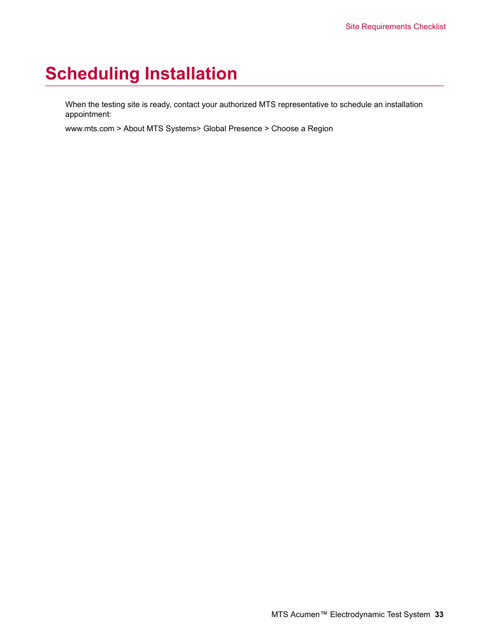 Scheduling installation | MTS Acumen Electrodynamic User Manual | Page 33 / 42