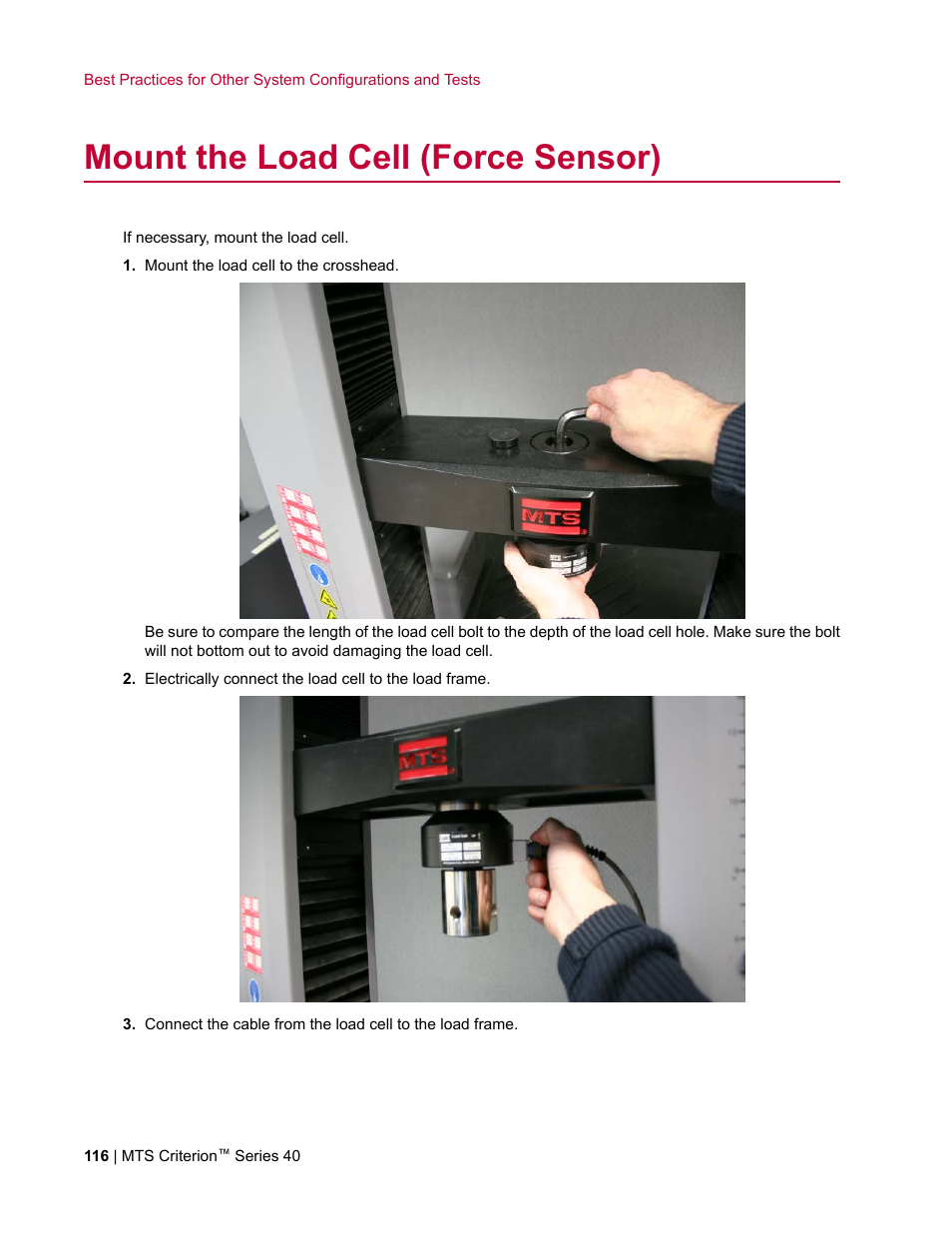 Mount the load cell (force sensor) | MTS Criterion Series 40 User Manual | Page 116 / 142