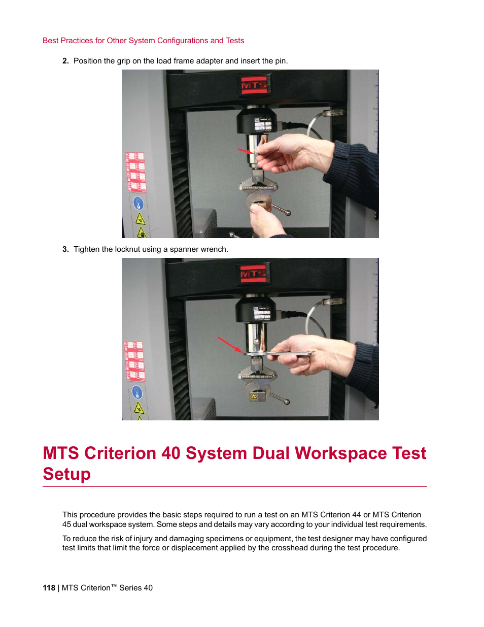 Mts criterion 40 system dual workspace test setup | MTS Criterion Series 40 User Manual | Page 118 / 142