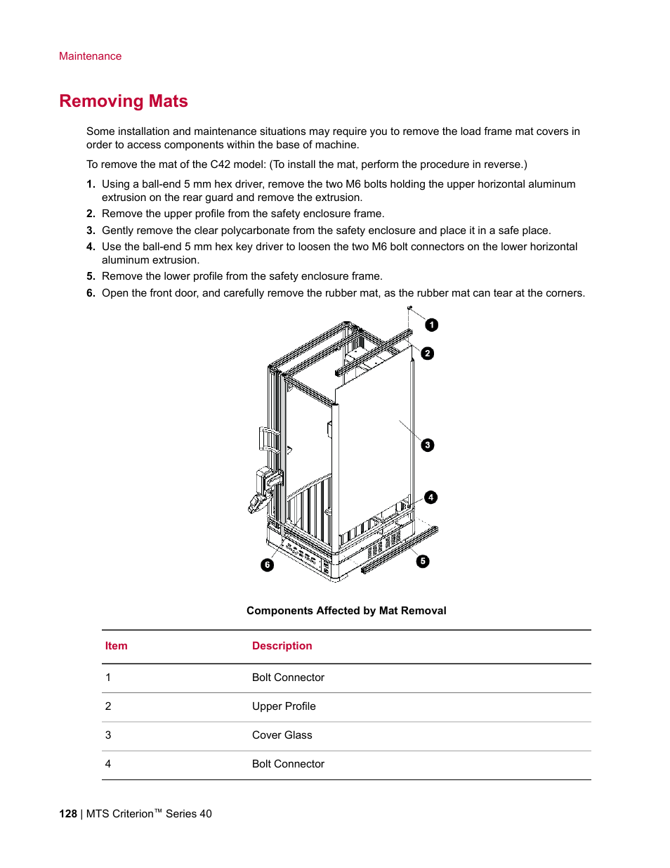 Removing mats | MTS Criterion Series 40 User Manual | Page 128 / 142