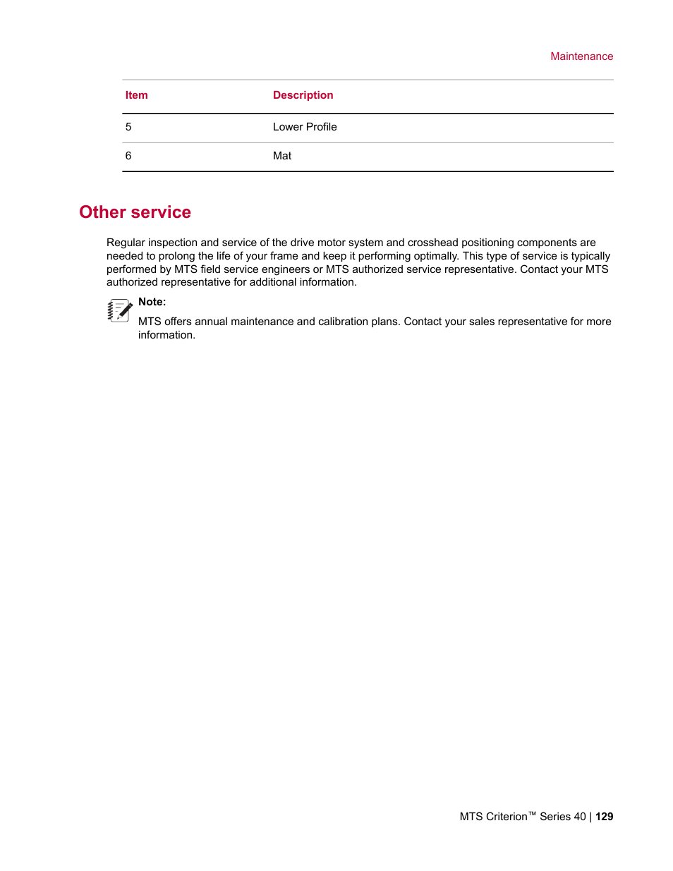 Other service | MTS Criterion Series 40 User Manual | Page 129 / 142