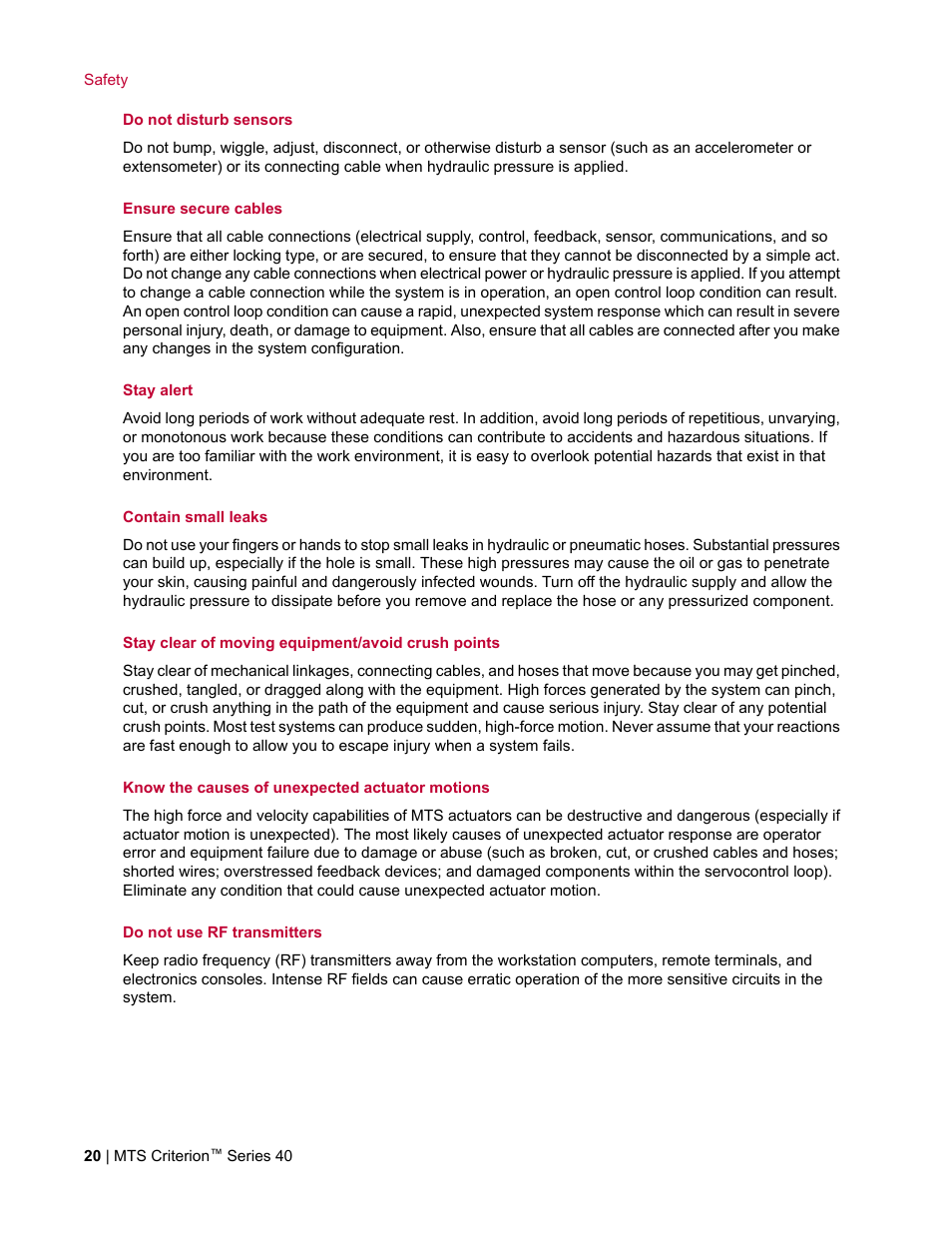MTS Criterion Series 40 User Manual | Page 20 / 142