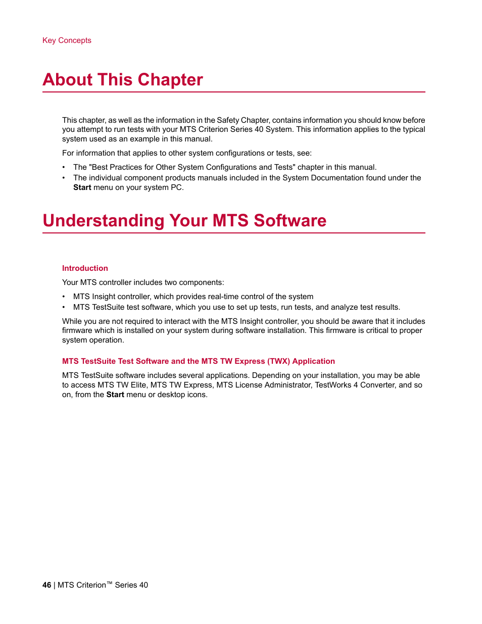 About this chapter, Understanding your mts software | MTS Criterion Series 40 User Manual | Page 46 / 142