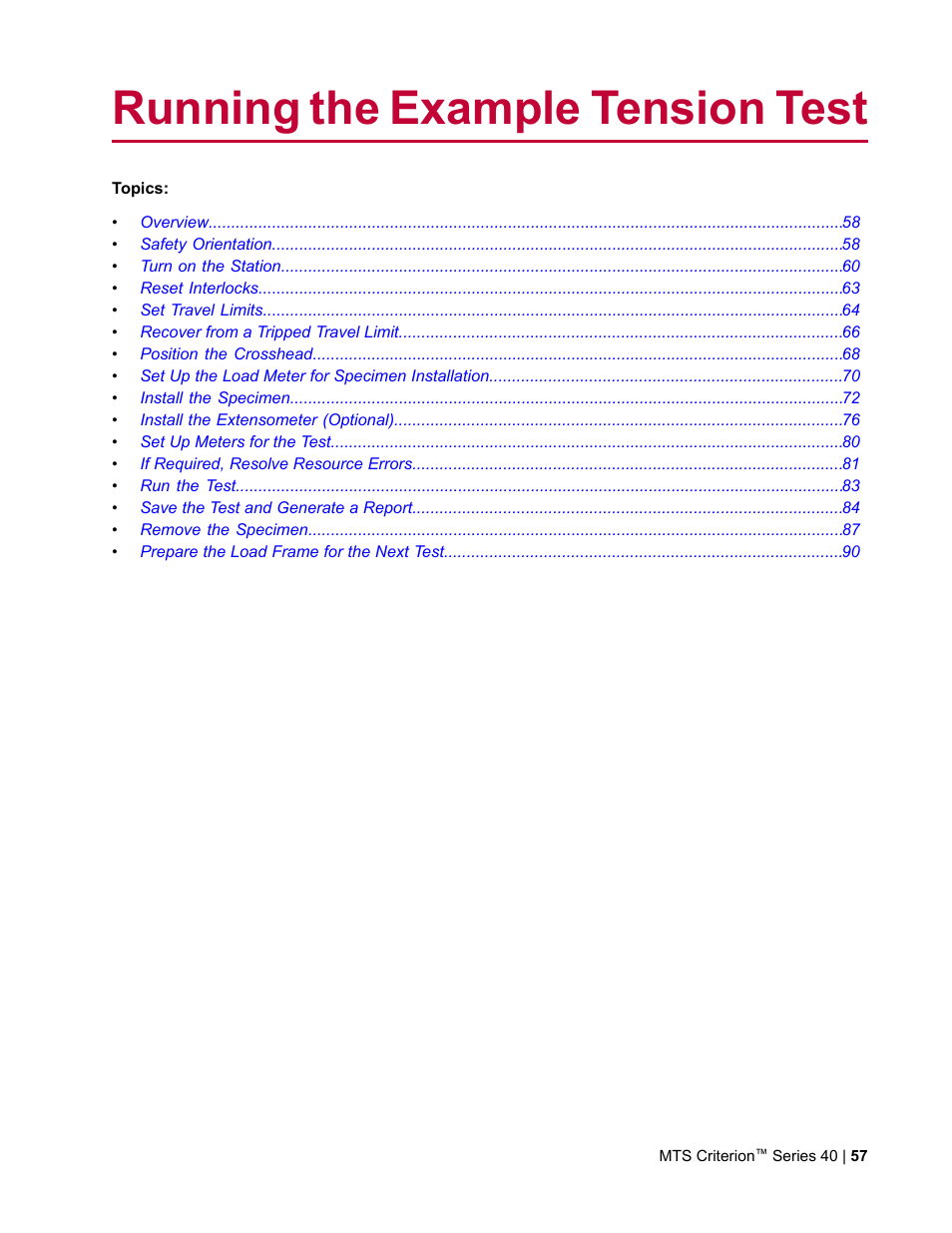 Running the example tension test | MTS Criterion Series 40 User Manual | Page 57 / 142
