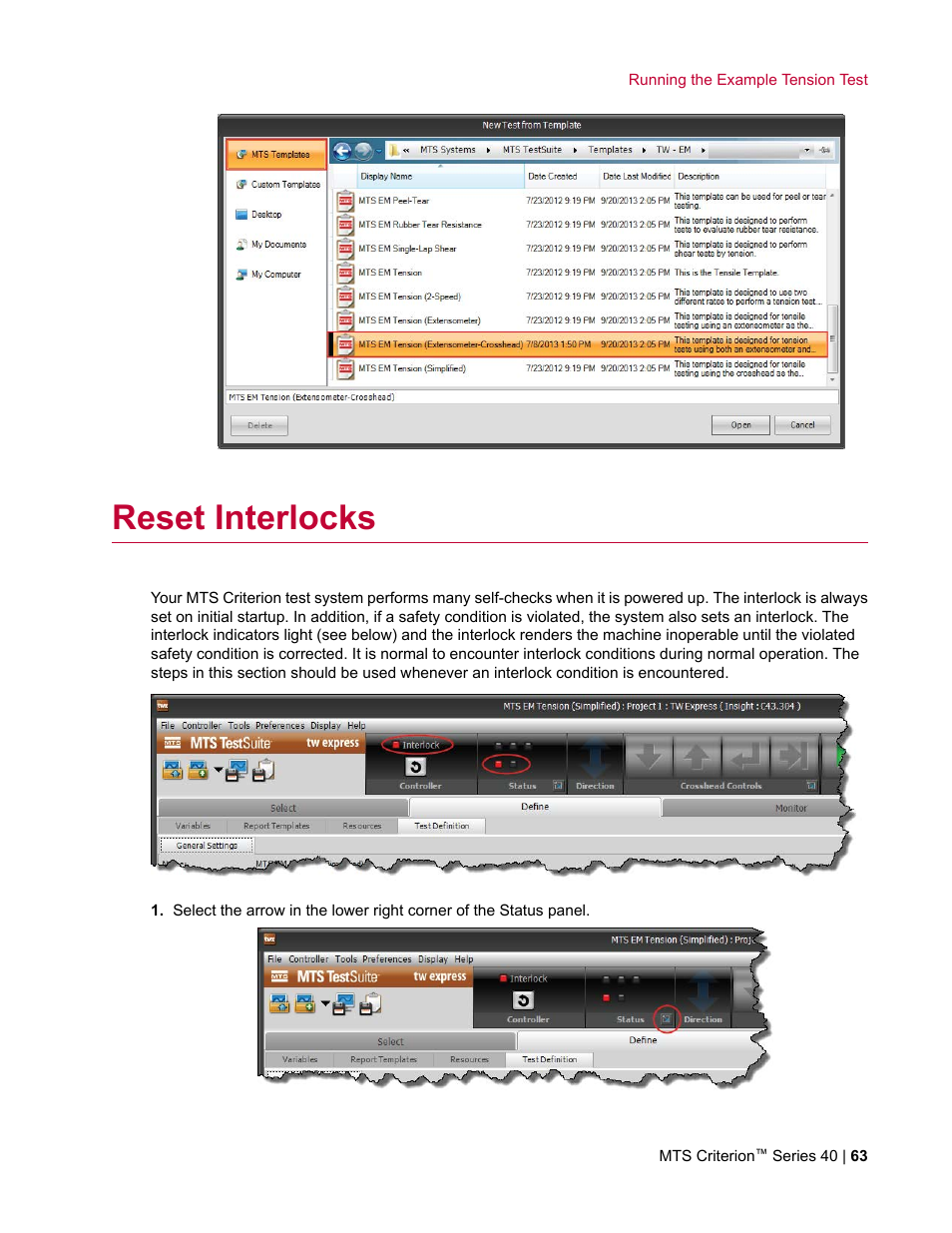 Reset interlocks | MTS Criterion Series 40 User Manual | Page 63 / 142