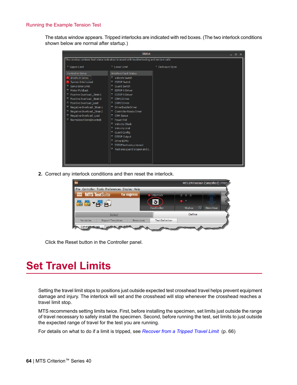 Set travel limits | MTS Criterion Series 40 User Manual | Page 64 / 142