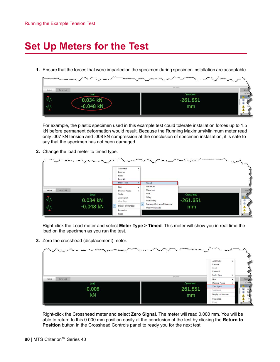 Set up meters for the test | MTS Criterion Series 40 User Manual | Page 80 / 142