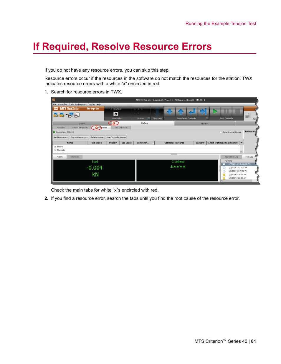 If required, resolve resource errors | MTS Criterion Series 40 User Manual | Page 81 / 142