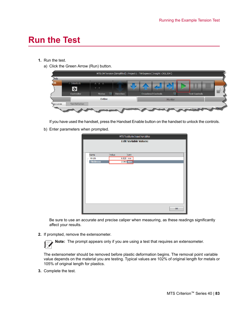 Run the test | MTS Criterion Series 40 User Manual | Page 83 / 142