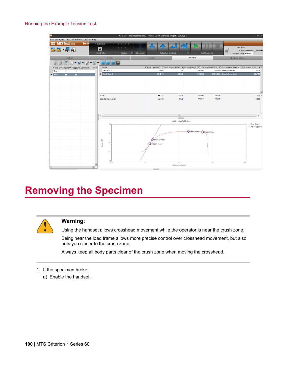 Removing the specimen | MTS Criterion Series 60 User Manual | Page 100 / 146