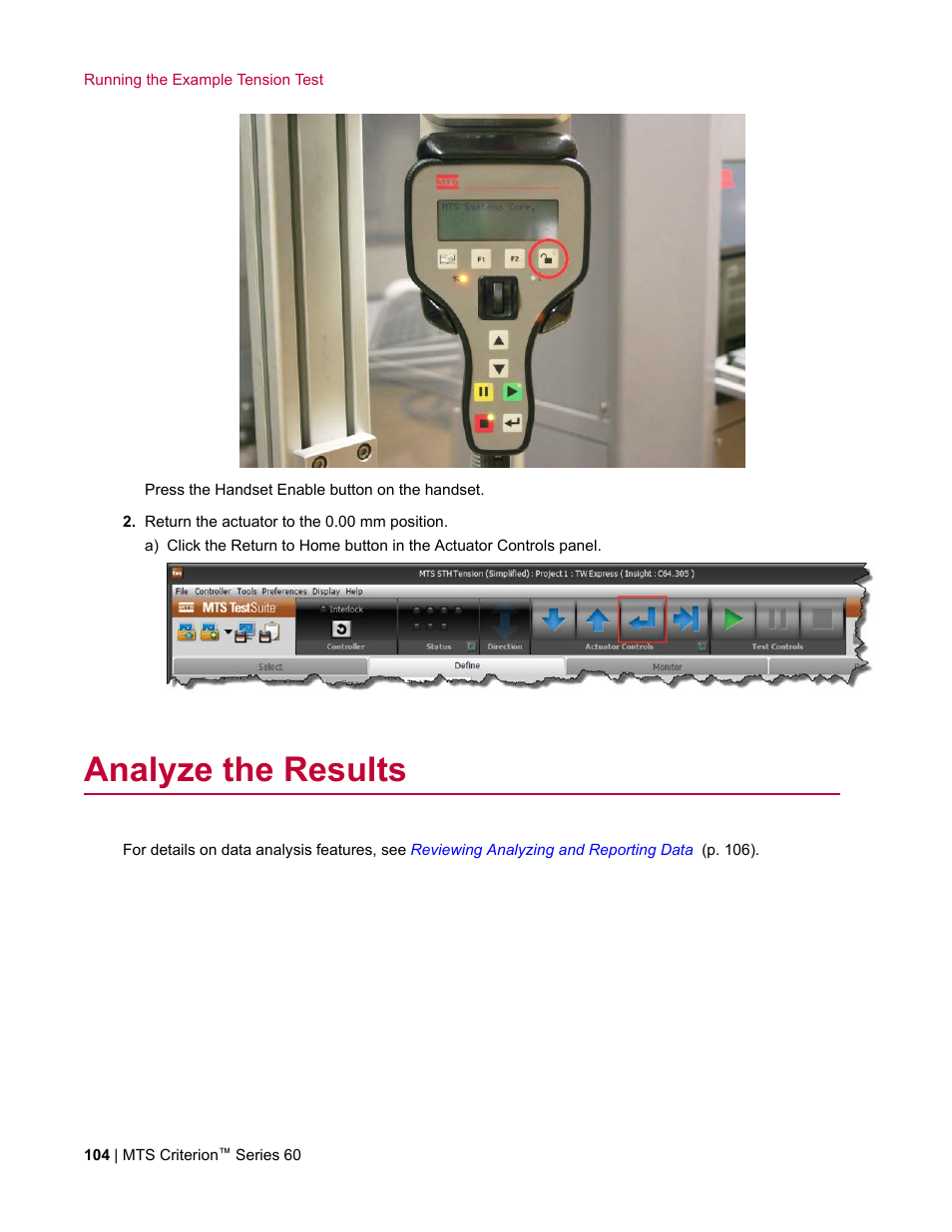 Analyze the results | MTS Criterion Series 60 User Manual | Page 104 / 146