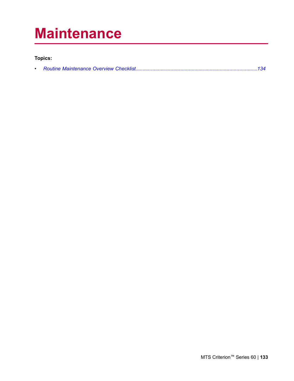 Maintenance | MTS Criterion Series 60 User Manual | Page 133 / 146