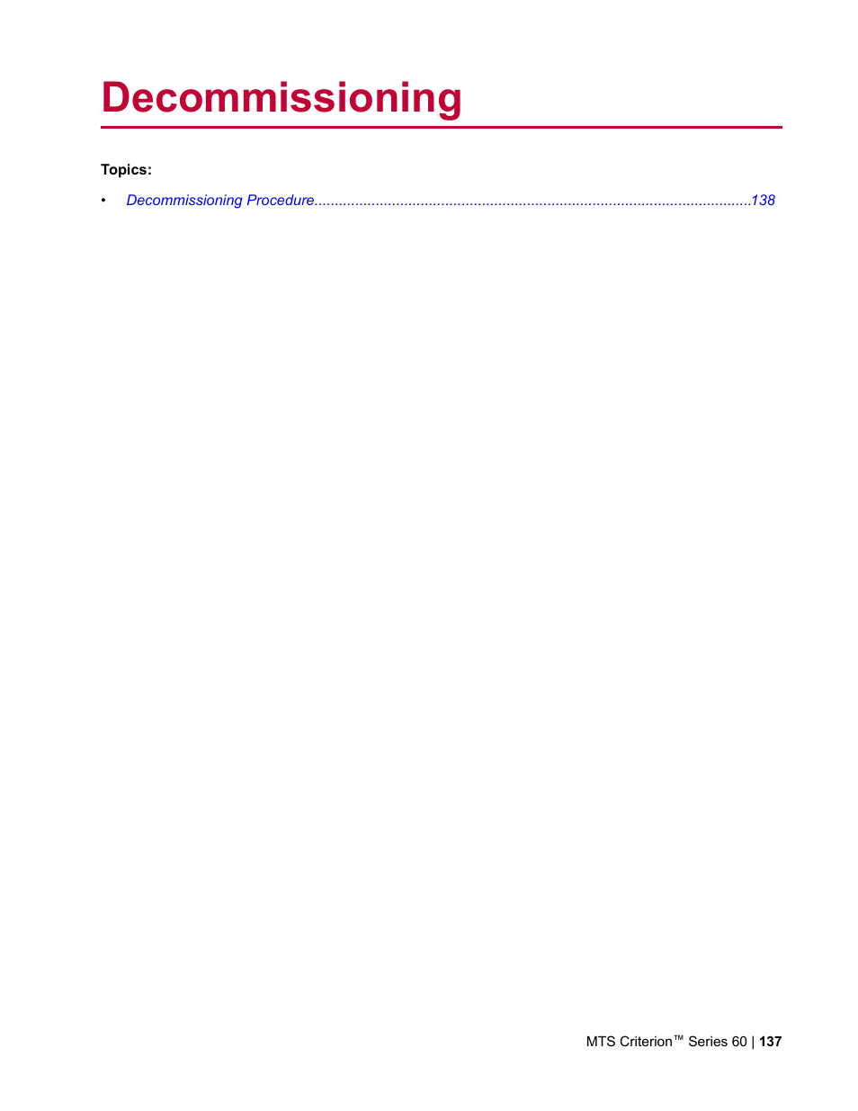 Decommissioning | MTS Criterion Series 60 User Manual | Page 137 / 146