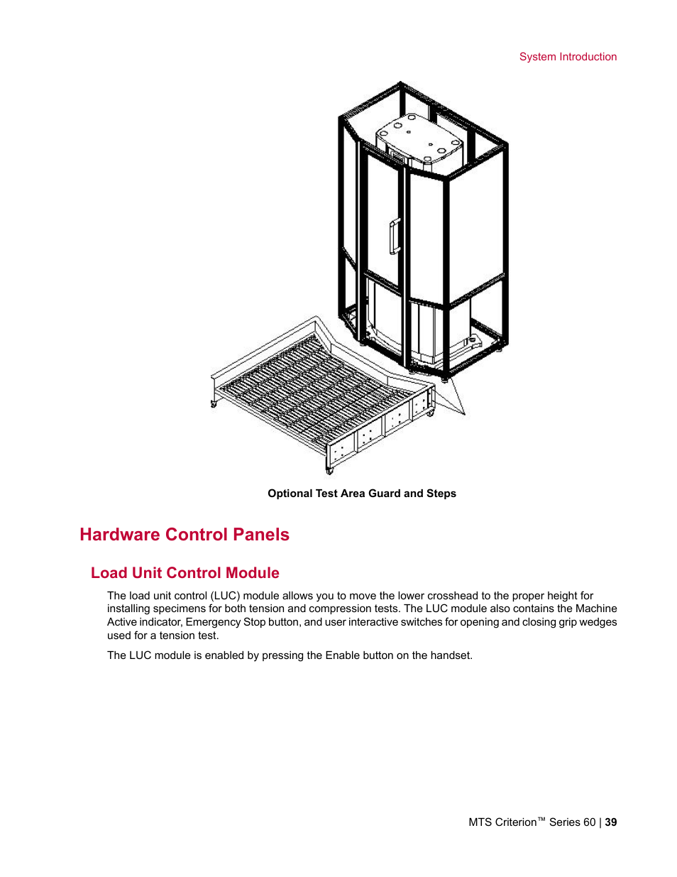 Hardware control panels, Load unit control module | MTS Criterion Series 60 User Manual | Page 39 / 146