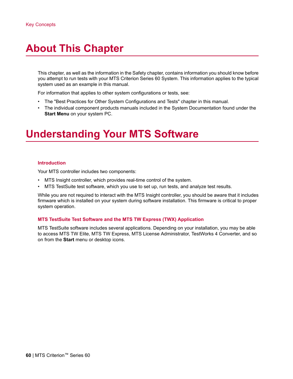 About this chapter, Understanding your mts software | MTS Criterion Series 60 User Manual | Page 60 / 146